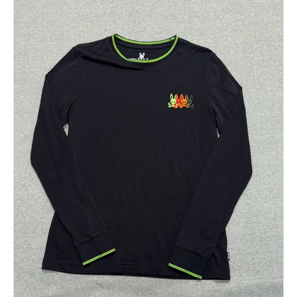 Psycho Bunny Men's Black Knit Round Neck Long Sleeve T-Shirt Embroidered Sz 3